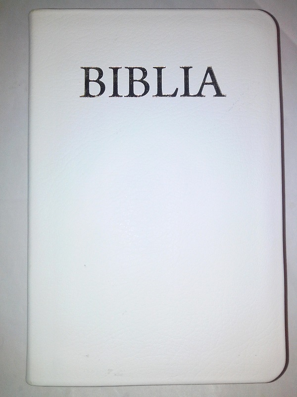 Biblia mica de lux, din piele, alba, margini aurii, cu index [CB 043]