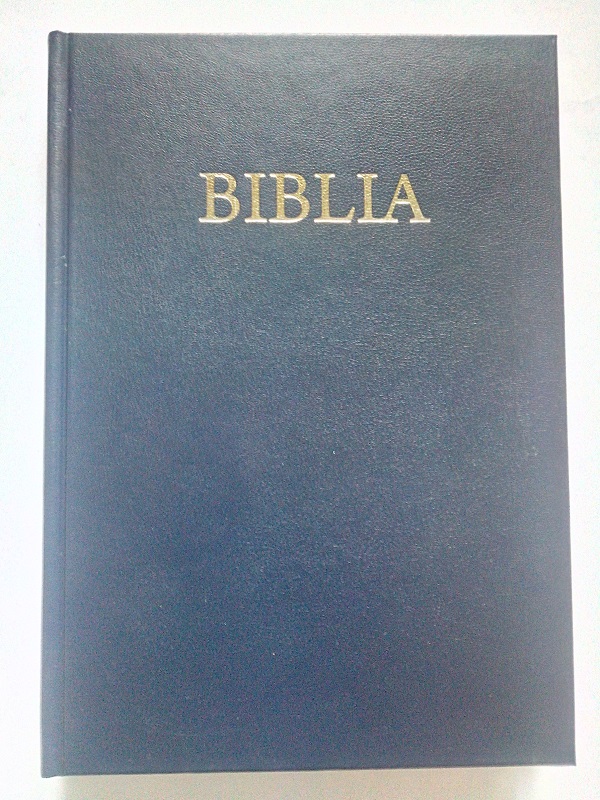 Biblia mare, coperta cartonata, albastra, scris mare, fara cruce [CB 073]