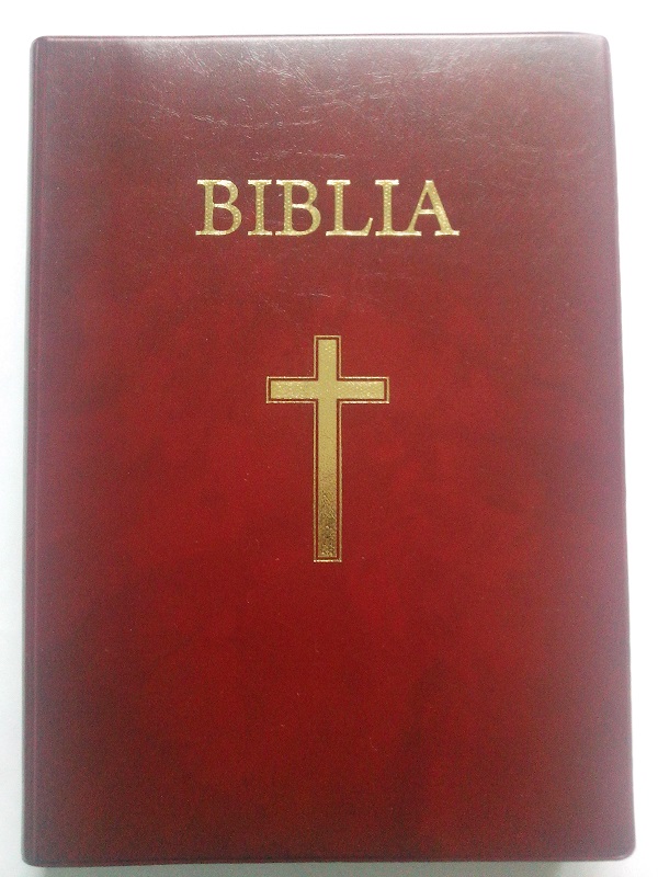 Biblia mare, coperta moale, grena, scris mare, margini aurii, cu cruce [073 CMA]