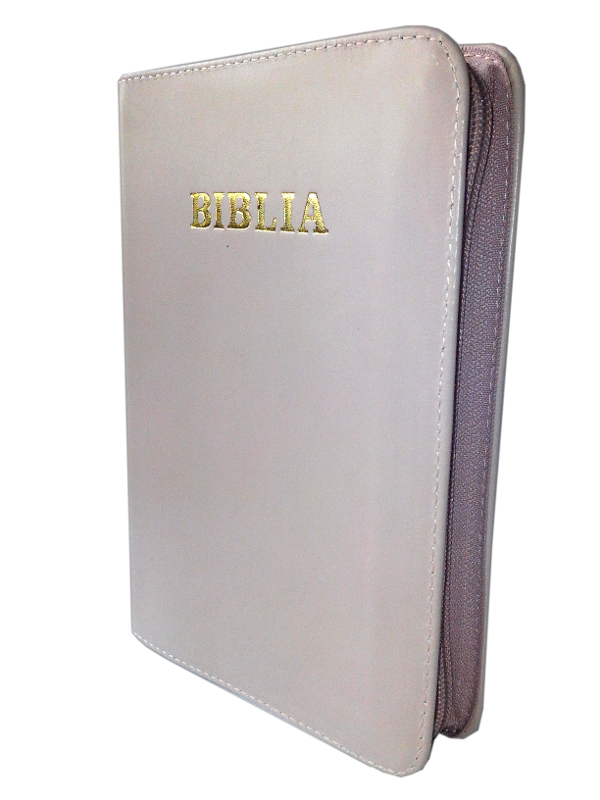 Biblia de piele, marime medie, nuanta de roz, fermoar, cuv. lui Isus cu rosu  [052]