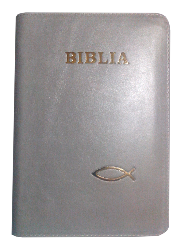 Biblia din piele, medie, verde pal, fermoar, aurita, cu peste, cuv. lui Isus cu rosu [052]