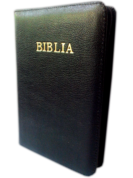 Biblia din piele, marime medie, neagra, fermoar, cuv. lui Isus cu rosu [053]