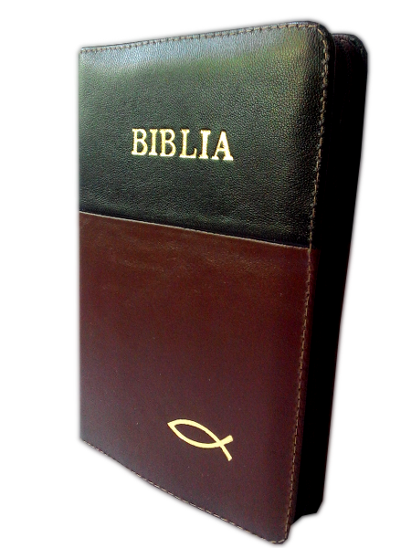 Biblia din piele, marime medie, negru - visiniu inchis, fermoar, cu peste [053]