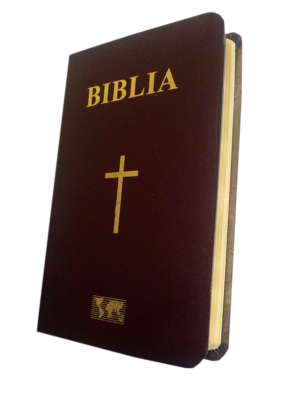 Biblia marime medie, din piele, visinie, aurita, cu cruce [LB 053 P]