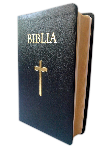 Biblia medie, din piele, neagra, margini aurii, cu cruce [053 P]