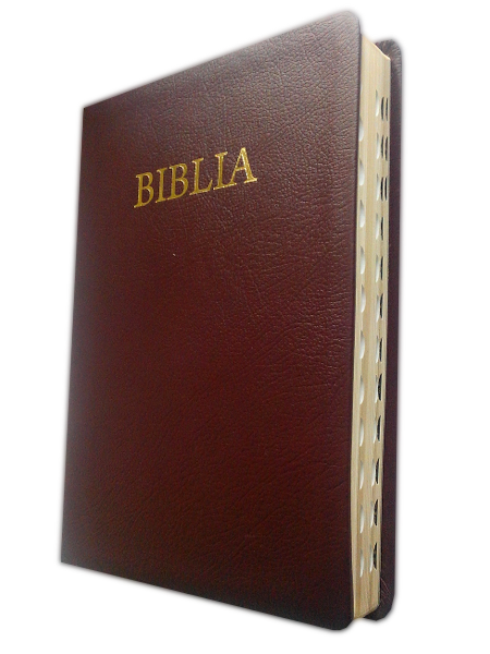 Biblia marime mare, din piele, aurita, cu index lateral, visinie [073 PI]
