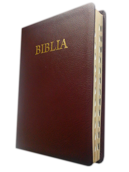 Biblia marime medie, din piele, visinie, index,  aurita [063 PI]