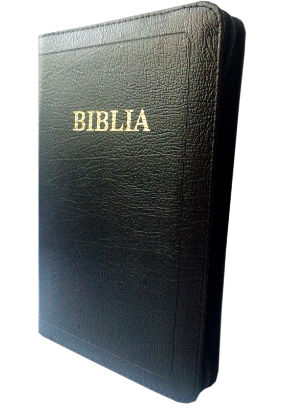 Biblie de lux, medie din piele, neagra, index, aurita, fermoar, fara cruce [SI 057 PFI]