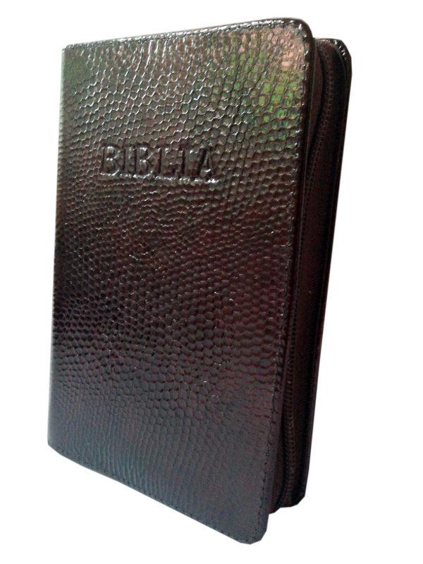 Biblie din piele, mica, textura bordo, fermoar, aurita, cuv. lui Isus in rosu [043 A]