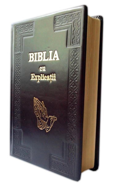 Biblia Handmade, mare, cu concordanta si explicatii, piele, neagra, aurita, cuv. lui Isus cu rosu [CO 77 HM]