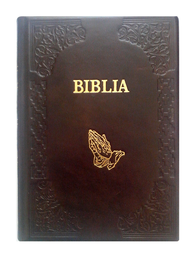 [ANTICARIAT] Biblia foarte mare, cu coperta din piele handmade, cu scris mare (3 mm), maro inchis