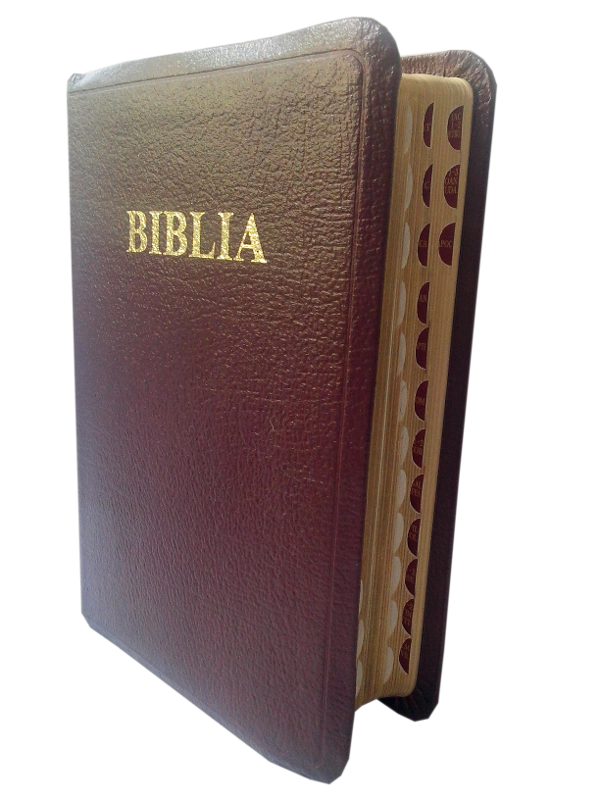 Biblia de lux, mica, din piele, visinie, cu index, margini aurii, fara fermoar [047 TI]