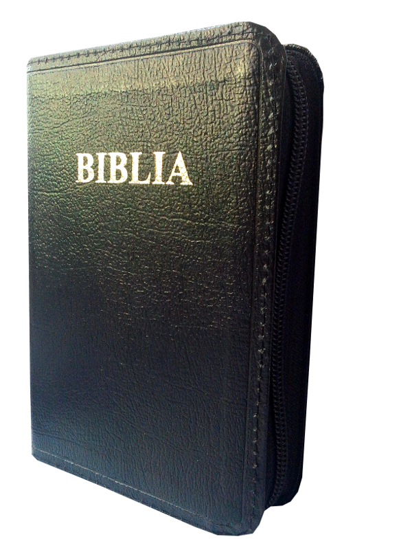 Biblia mica, piele, neagra, index, fermoar, margini argintate, cuv. lui Isus in rosu [047 ZTI]
