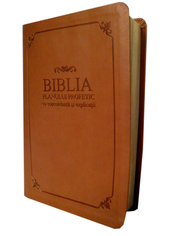 Biblia Planului Profetic - de lux, coperta imitatie piele, maro, cu concordanta si explicatii, aurita, cuv. lui Isus cu rosu