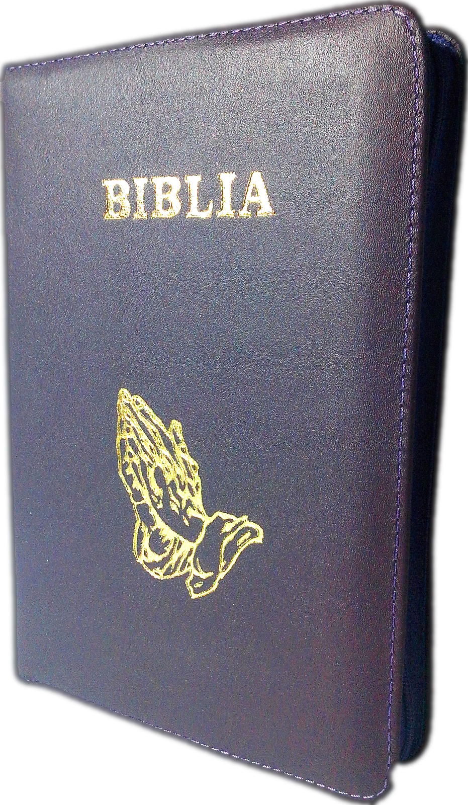Biblie din piele, mica, coperta mov, fermoar, cuv. lui Isus in rosu [043 A]