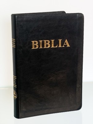 Biblia mare, imitatie piele, scris mare, neagra, aurita, fara fermoar, trad. Cornilescu [SB 073]