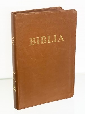 Biblia mare, imitatie piele, scris mare, maro deschis, aurita, fara fermoar, trad. Cornilescu [SB 073]