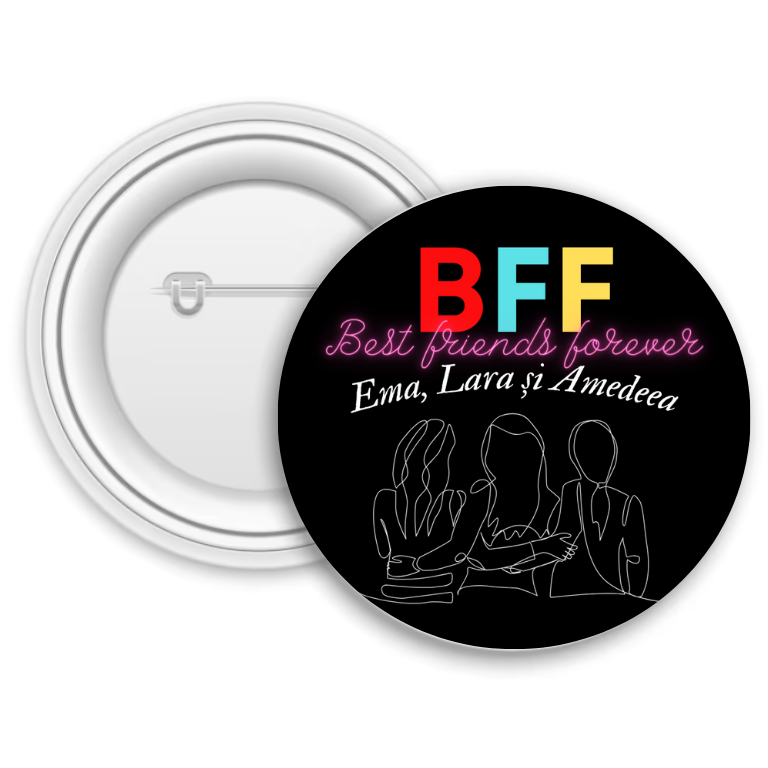 Insignă metalică personalizată cu nume – Best friends forever