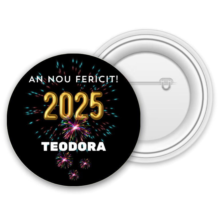 Insignă metalică personalizată cu nume – An nou fericit Insignă metalică personalizată cu nume – An nou fericit