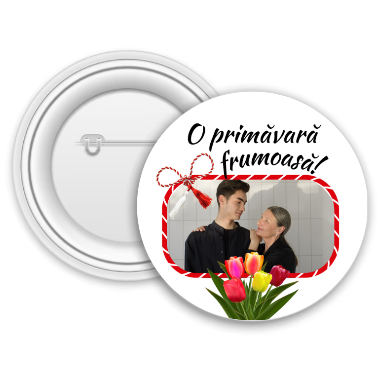 Insignă metalică personalizată cu poză – O primăvară frumoasă!