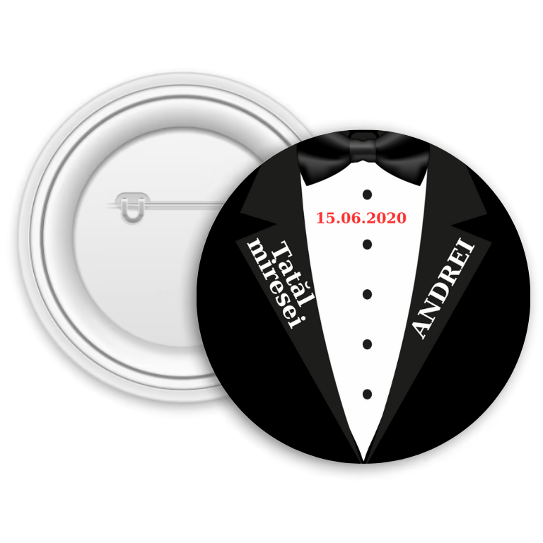 Insignă metalică personalizată cu nume și dată – Tatăl miresei