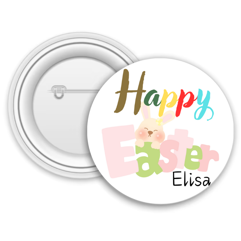 Insignă personalizată pentru copii cu nume – Happy Easter