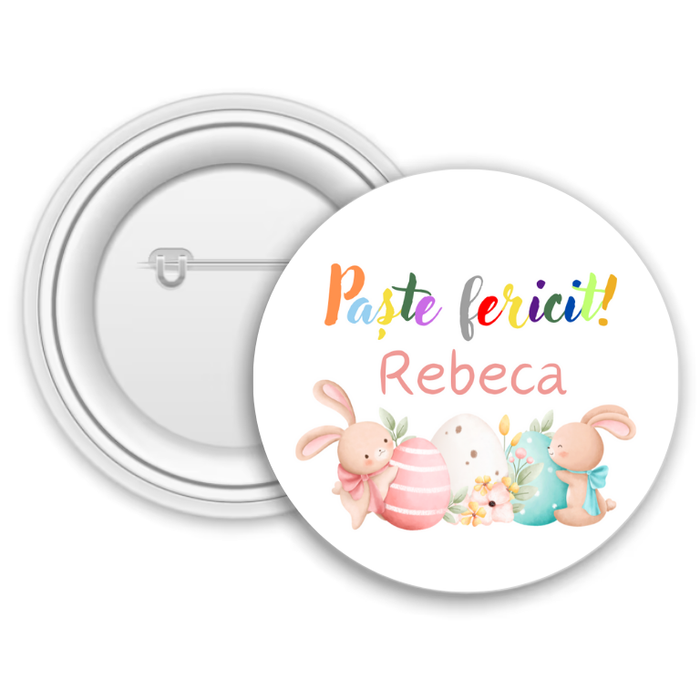 Insignă metalică personalizată cu nume – Paște fericit!