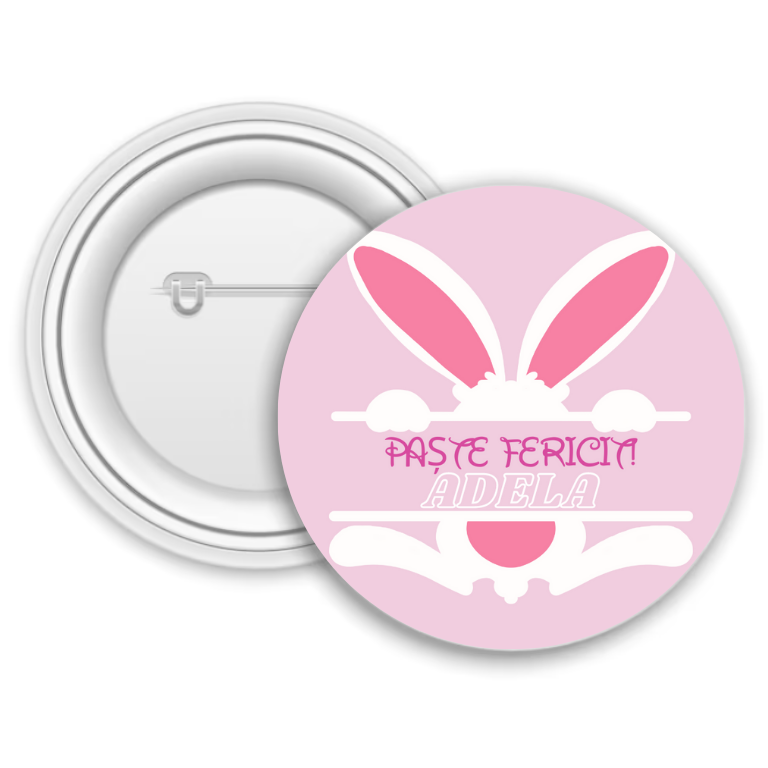 Insignă metalică personalizată cu nume pentru fete – Paște fericit!