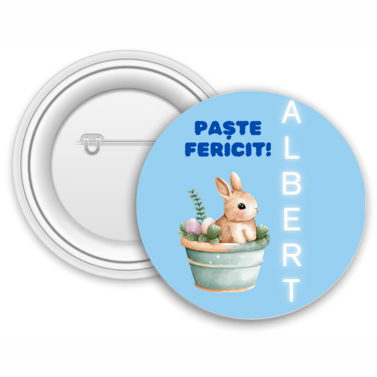 Insignă metalică personalizată cu nume – Paște fericit!