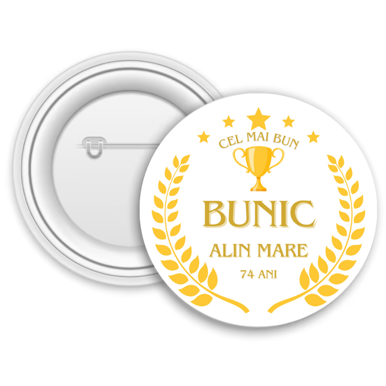 Insignă metalică personalizată cu nume și vârstă – Cel mai bun bunic