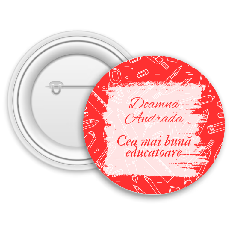 Insignă metalică personalizată cu nume – Educatoare