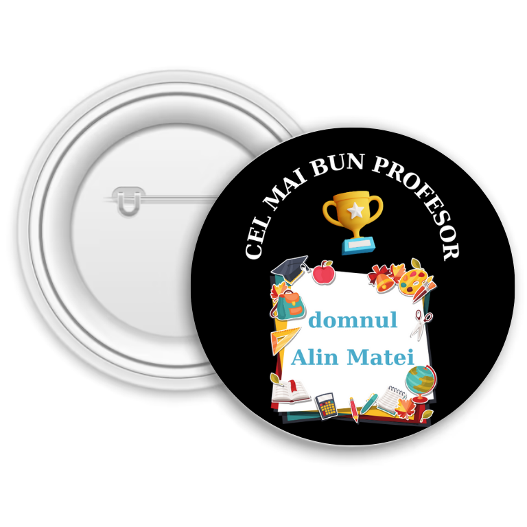 Insignă metalică personalizată cu nume – Cel mai bun profesor