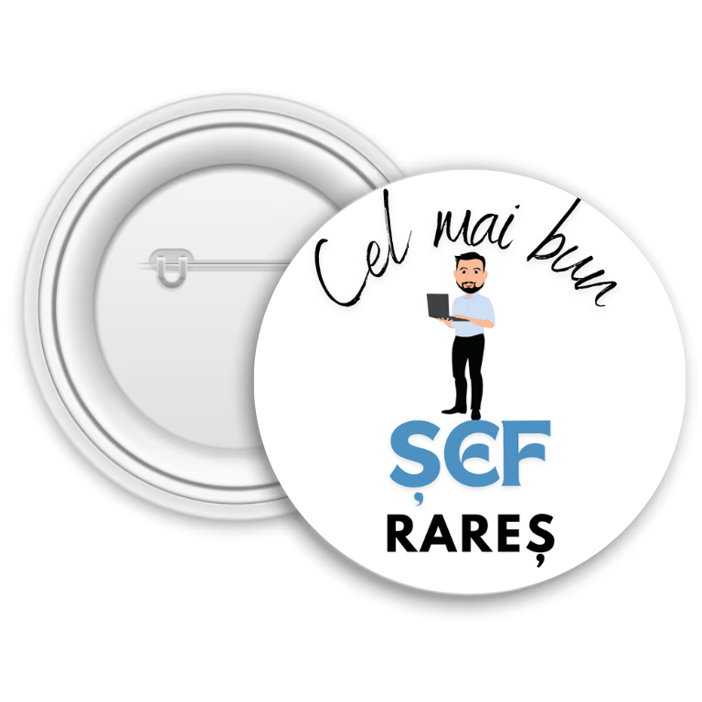 Insignă metalică personalizată cu nume – Șef/ă Insignă metalică personalizată cu nume – Șef/ă