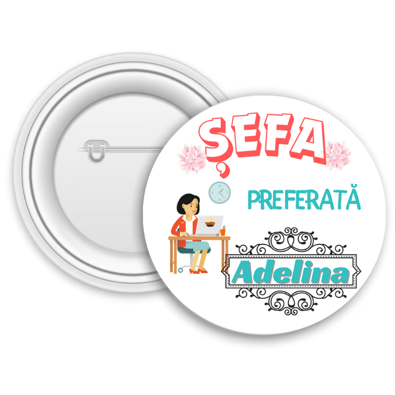 Insignă metalică personalizată cu nume – Șefa preferată