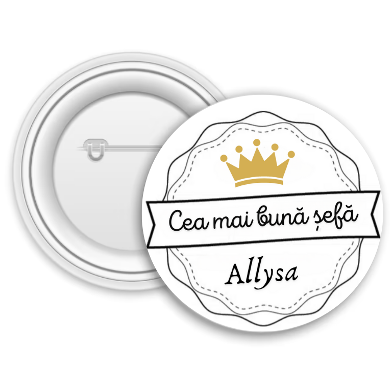 Insignă metalică personalizată cu nume – Cea mai bună șefă