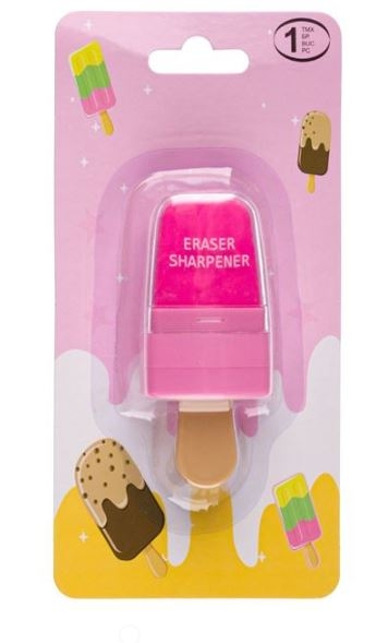 Ascutitoare cu radiera - Inghetata, roz Ascutitoare cu radiera - Inghetata, roz