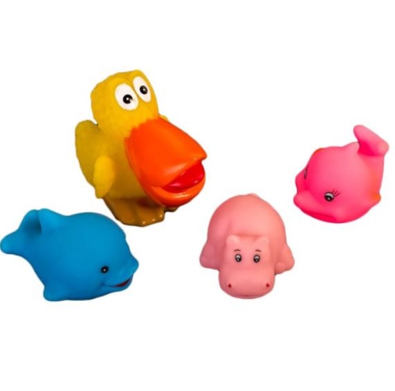 Set 4 jucarii pentru baie - Rata, Delfini si Hipopotam (Jucarii pentru copii 6 m+) Set 4 jucarii pentru baie - Rata, Delfini si Hipopotam (Jucarii pentru copii 6 m+)