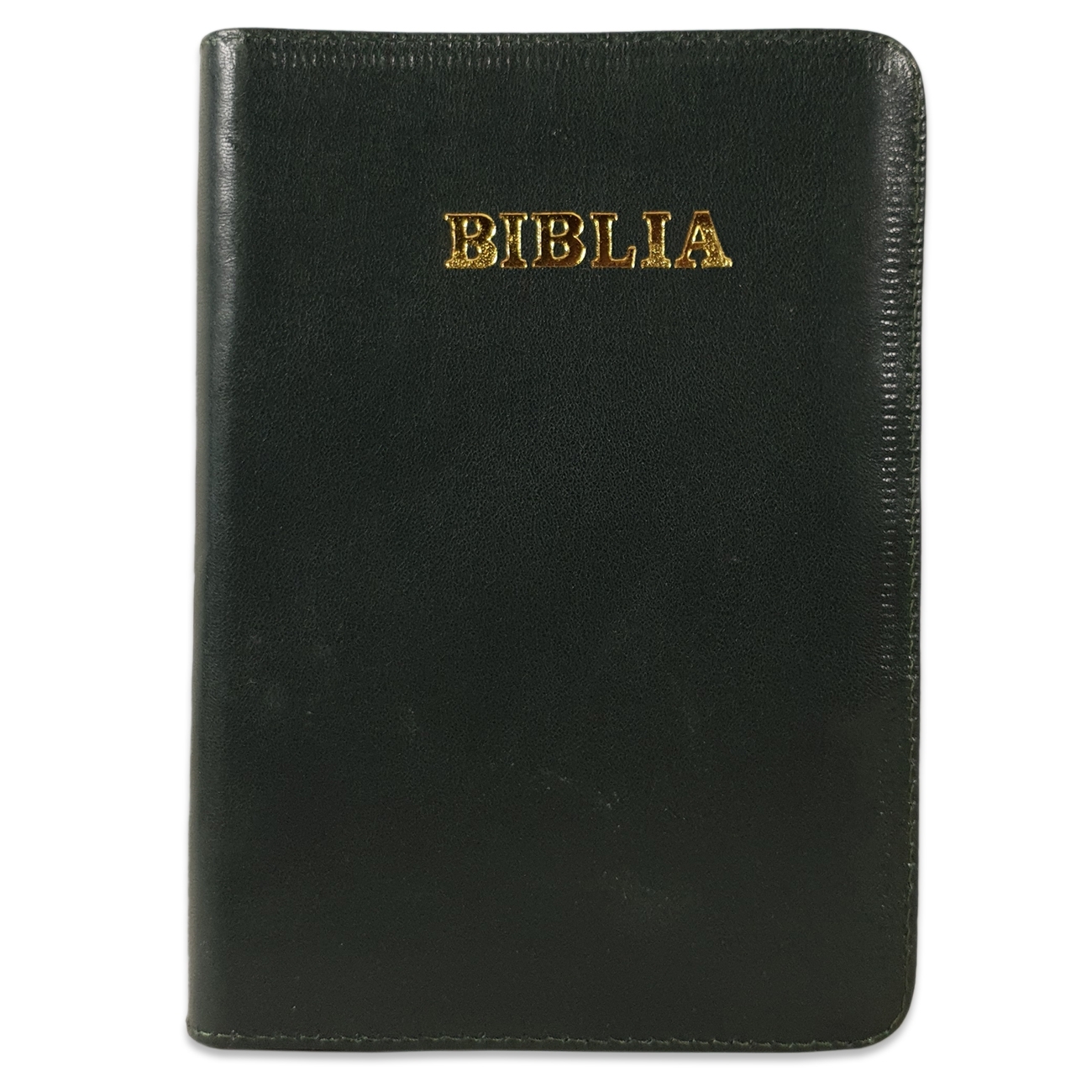 Biblie din piele, marime medie, culoare kaki inchis, fermoar, margini albe,cuv. lui Isus cu rosu [053]