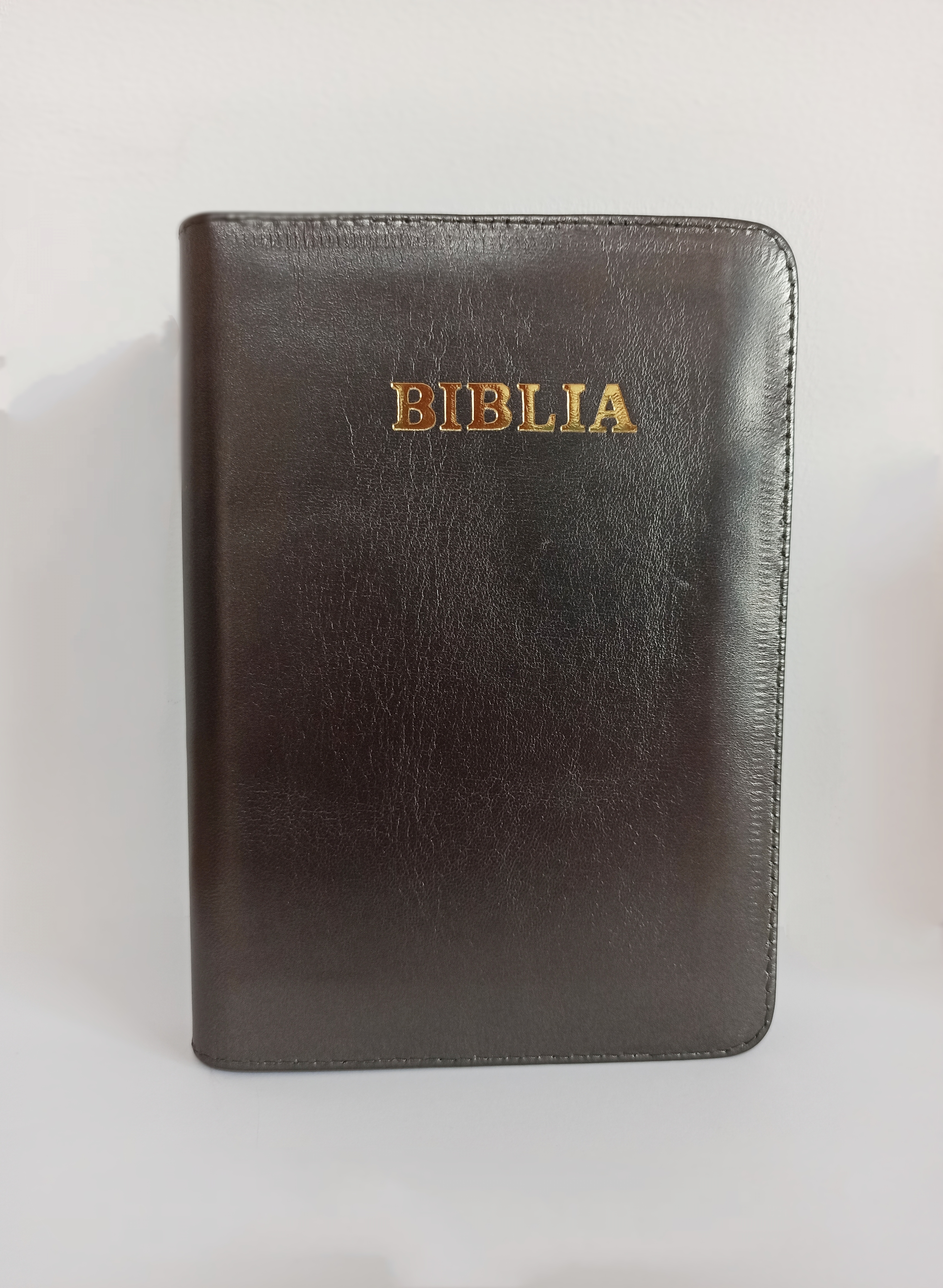 Biblia format mic, din piele, culoare kaki sidefat, index, fermoar, margini argintii, cuv. lui Isus in rosu [047 PFI]