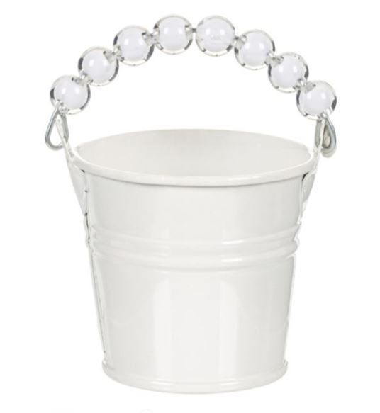 Masca pentru ghiveci, de metal, alb, in forma de galeata, 70 ml (5.5x5.2cm) Masca pentru ghiveci, de metal, alb, in forma de galeata, 70 ml (5.5x5.2cm)