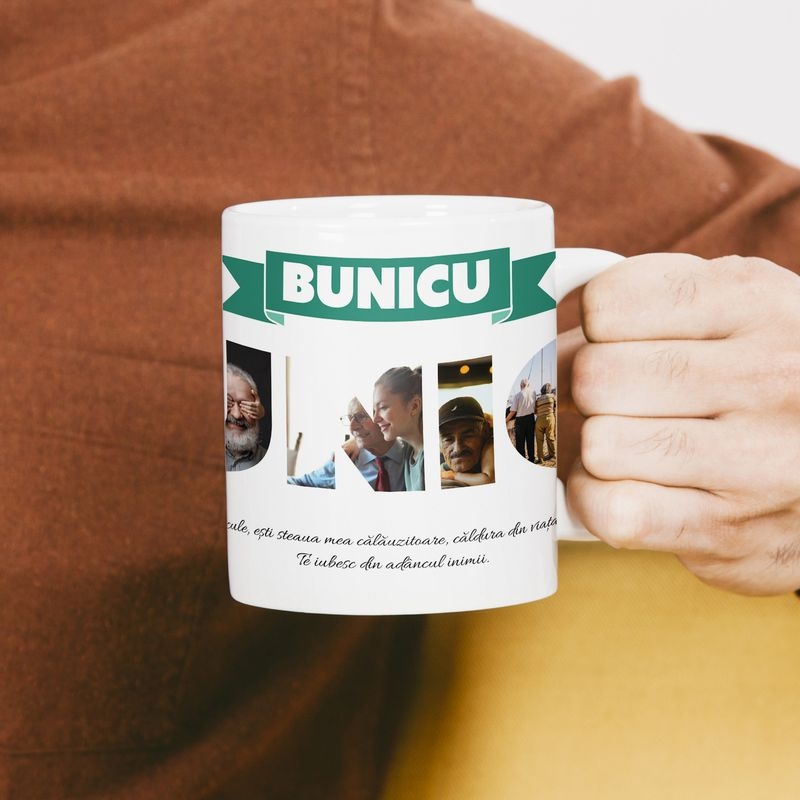 Cană personalizată cu 6 poze si text – Bunicu Cană personalizată cu 6 poze si text – Bunicu
