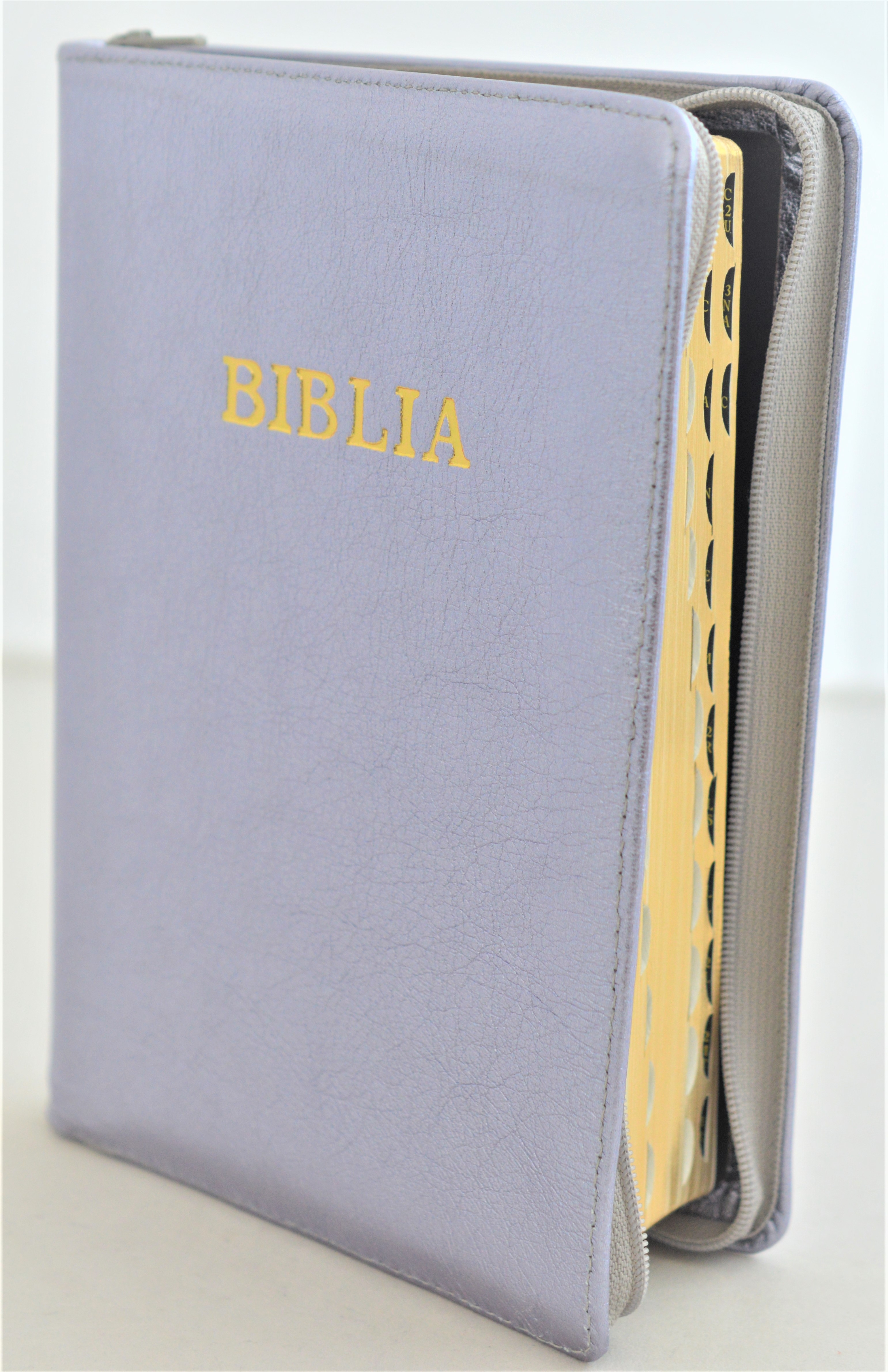 Biblie din piele, marime medie,lila sidefat, index, margini aurii, cuv. lui Isus cu rosu [SB 057 PFI]