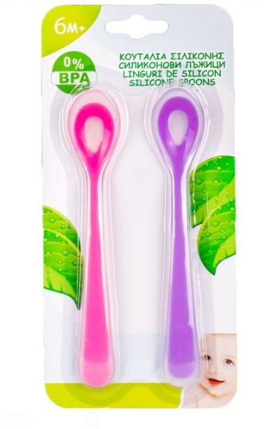 Linguri de silicon, mov-roz - 2 buc. (6m+) Linguri de silicon, mov-roz - 2 buc. (6m+)