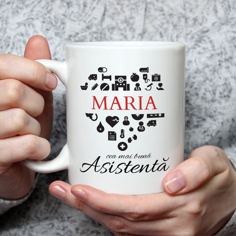 Cană personalizată cu nume – Asistentă Cană personalizată cu nume – Asistentă