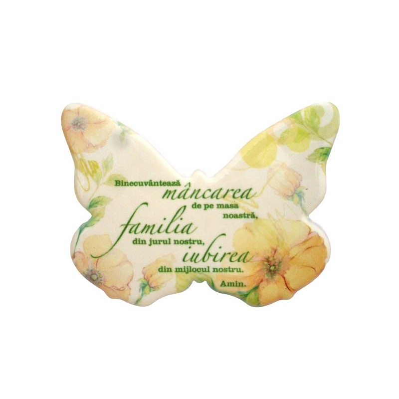Magnet ceramica fluture - Binecuvinteaza mancarea Magnet ceramica fluture - Binecuvinteaza mancarea