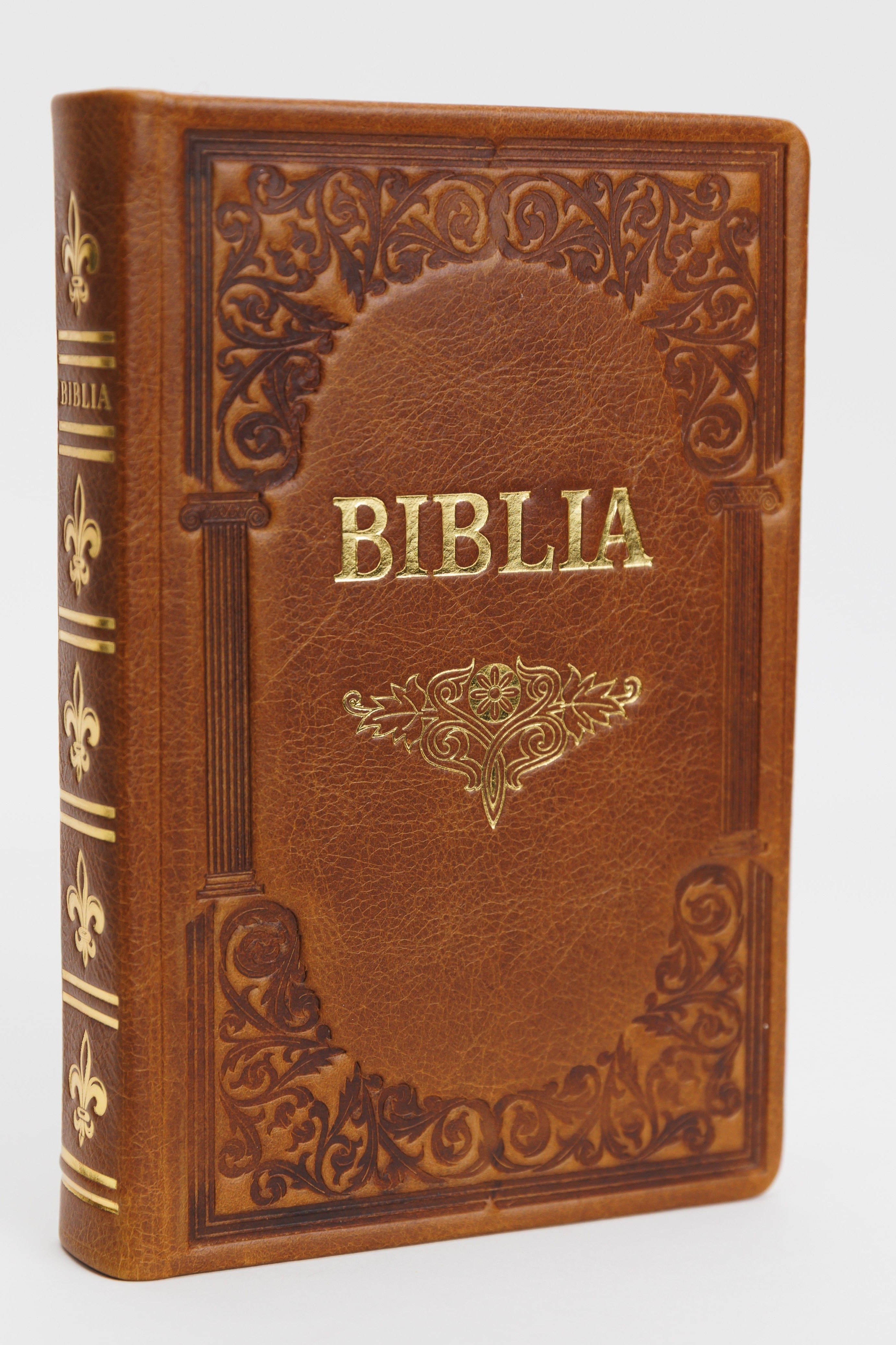 Biblie mare, piele, handmade, maro, index, margini aurii,  cuv. Isus cu rosu [SI 076 HM]