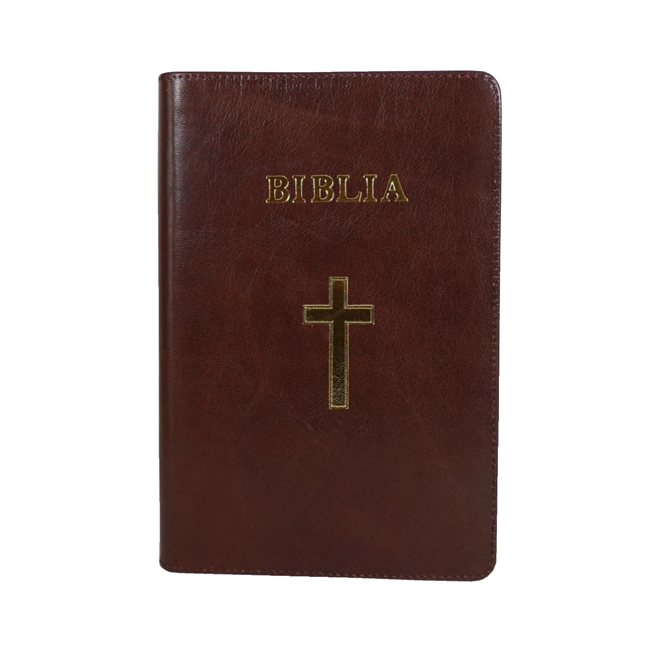 Biblie mare, piele, culoare maro, fermoar, index, margini aurii, simbol cruce, cuv. Isus cu rosu [SI 073 PFI]