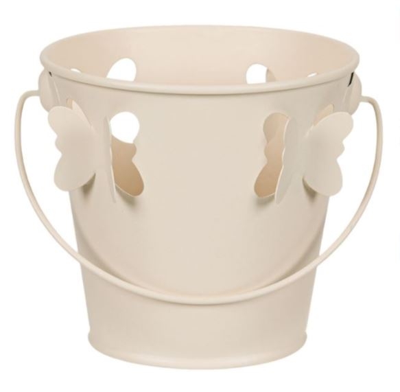 Masca pentru ghiveci, de metal, crem, in forma de galeata - Fluturi 3D (11x10.5cm) Masca pentru ghiveci, de metal, crem, in forma de galeata - Fluturi 3D (11x10.5cm)