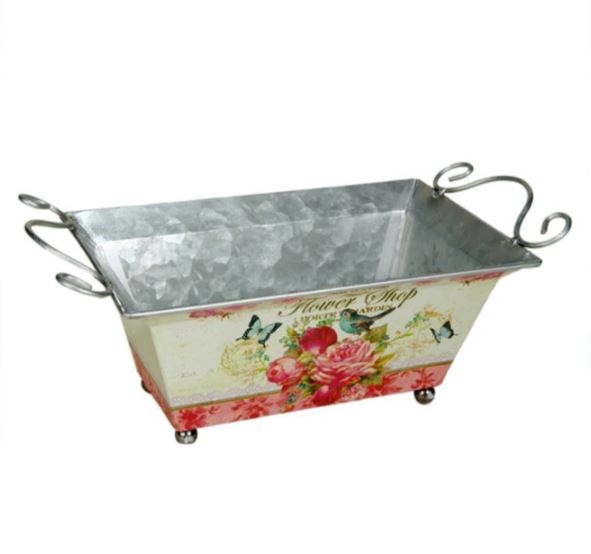 Masca pentru ghiveci, de metal - Imprimeu floral, Flower Shop (22x14x10cm)