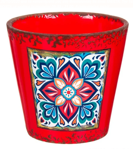 Masca pentru ghiveci din ceramica rosie - Flori (13x21cm) Masca pentru ghiveci din ceramica rosie - Flori (13x21cm)
